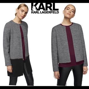 Karl LAGERFELD Grey Mixed Tweed Longline blazer Jacket coat Sz M
